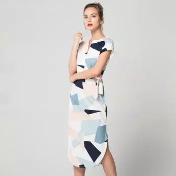 Женское летнее пляжное платье в стиле бохо с геометрическим принтом, элегантное вечернее платье с поясом M