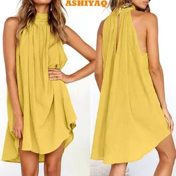 Женское летнее пляжное праздничное платье нестандартной формы без рукавов L чёрный