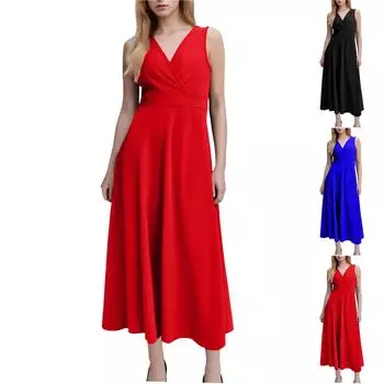 Женское летнее пляжное свободное платье миди трапециевидной формы без рукавов с круглым вырезом и цветочным принтом, платье-жилет с карманом на шнуровке L чёрный