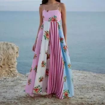 Женское летнее повседневное длинное платье-сарафан в стиле бохо с бретельками и квадратным вырезом без рукавов, струящееся макси-платье, пляжное платье А-силуэта для женщин S