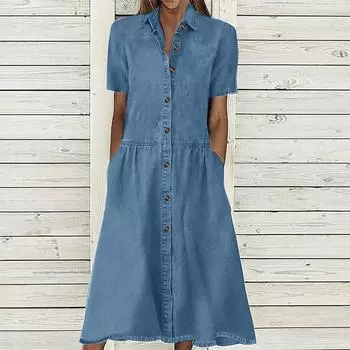 Женское летнее повседневное джинсовое платье без рукавов с v-образным вырезом L синий