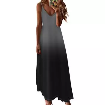 Женское летнее повседневное модное длинное платье без рукавов с v-образным вырезом и градиентным принтом, повседневные платья S зелёный