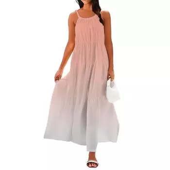 Женское летнее повседневное модное платье без рукавов на подтяжках S розовый