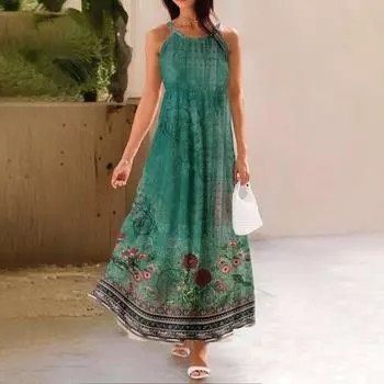 Женское летнее повседневное модное платье без рукавов на подтяжках L зелёный