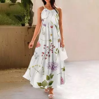 Женское летнее повседневное модное платье без рукавов на подтяжках XL бежевый