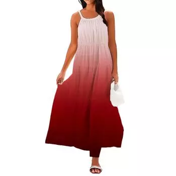 Женское летнее повседневное модное платье без рукавов на подтяжках L винный