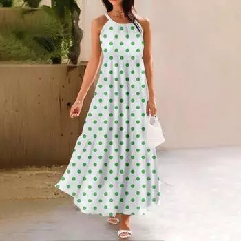 Женское летнее повседневное модное платье без рукавов на подтяжках L зелёный