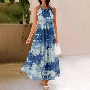 Женское летнее повседневное модное платье без рукавов на подтяжках XL