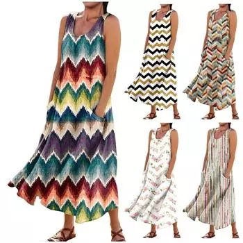 Женское летнее повседневное модное платье без рукавов с карманом и круглым вырезом XL серый