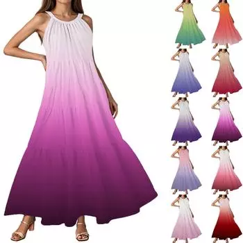 Женское летнее повседневное модное платье без рукавов на подтяжках L синий