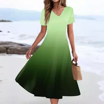 Женское летнее повседневное модное платье с принтом и карманом, коротким рукавом и V-образным вырезом L