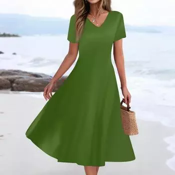 Женское летнее повседневное модное платье с принтом и карманом, коротким рукавом и V-образным вырезом S