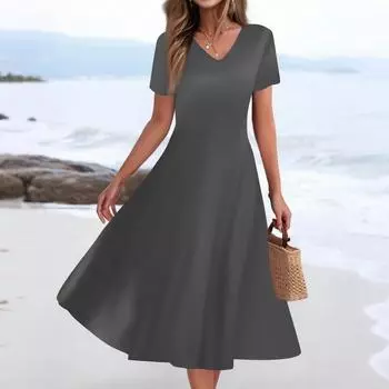 Женское летнее повседневное модное платье с принтом и карманом, коротким рукавом и V-образным вырезом XL