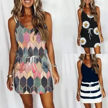 Женское летнее повседневное модное платье с V-образным вырезом и шнуровкой на бретельках M красный