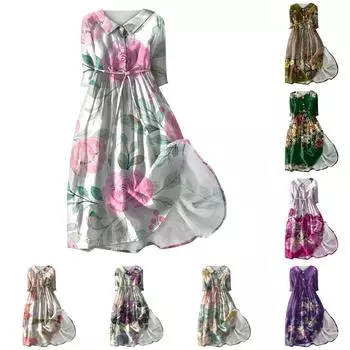 Женское летнее повседневное модное платье с отворотом и пуговицами с рукавами три четверти и ремнем XXXL розовый