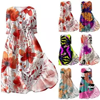 Женское летнее повседневное модное платье с отворотом и пуговицами с рукавами три четверти и ремнем L чёрный