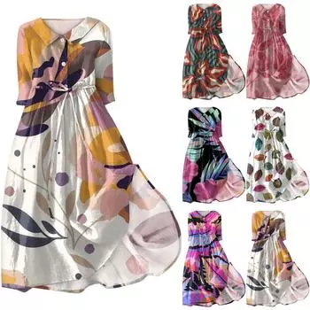 Женское летнее повседневное модное платье с отворотом и пуговицами с рукавами три четверти и ремнем L