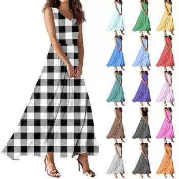 Женское летнее повседневное модное платье с принтом, платье без рукавов с V-образным вырезом L чёрный