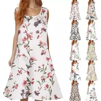 Женское летнее повседневное модное платье с цветочным принтом и карманом XXL красный