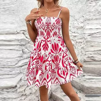 Женское летнее повседневное модное платье-труба с подтяжками и пышной талией XL красный