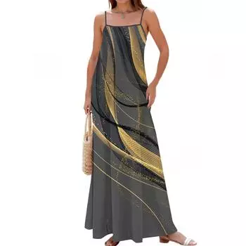 Женское летнее повседневное модное регулируемое длинное платье с принтом на подтяжках M