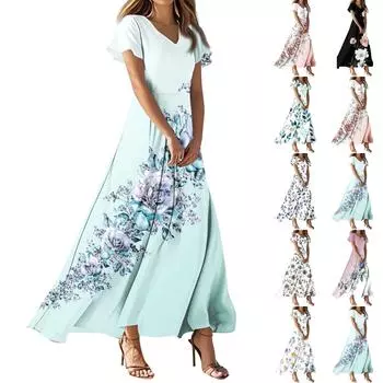 Женское летнее повседневное модное ретро-платье с цветочным принтом и коротким рукавом XS синий