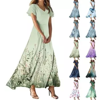 Женское летнее повседневное модное ретро-платье с цветочным принтом и коротким рукавом L