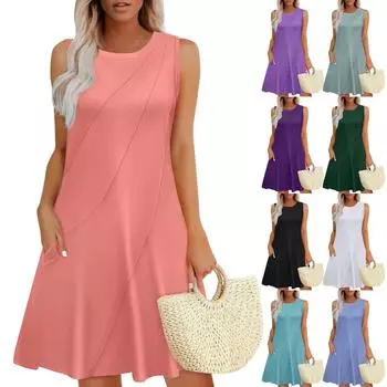 Женское летнее повседневное однотонное платье без рукавов со складками XL белый