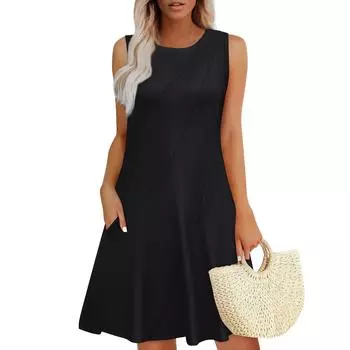 Женское летнее повседневное однотонное плиссированное платье без рукавов S