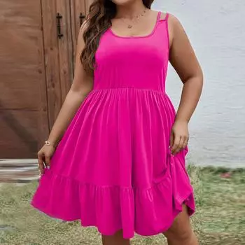 Женское летнее повседневное платье А-силуэта, многоуровневые сарафаны без рукавов, наряды для пляжного отдыха XXL розовый
