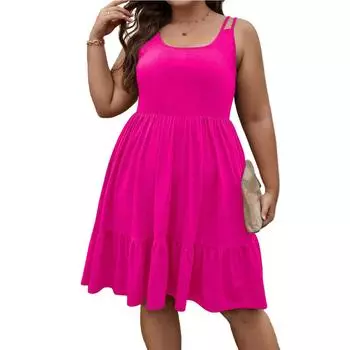 Женское летнее повседневное платье А-силуэта, многоуровневые сарафаны без рукавов, наряды для пляжного отдыха XL розовый
