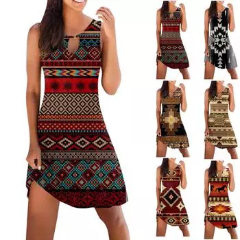 Женское летнее повседневное платье без рукавов с принтом тай-дай, свободное пляжное платье с круглым вырезом и круглым вырезом S разноцветный