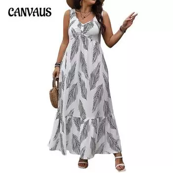 Женское летнее повседневное платье без рукавов с принтом халтер больших размеров XL белый