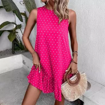 Женское летнее повседневное платье без рукавов с оборками и принтом S