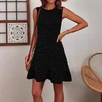 Женское летнее повседневное платье без рукавов со шнуровкой, однотонное S чёрный