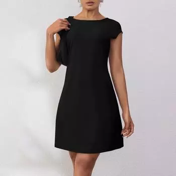 Женское летнее повседневное платье-футболка с открытой спиной и короткими рукавами, вечерние платья с круглым вырезом L чёрный