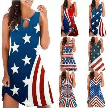 Женское летнее повседневное платье-майка с принтом ко Дню независимости XXL бежевый