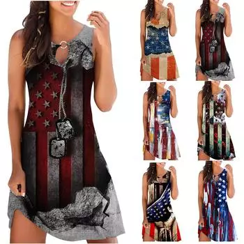 Женское летнее повседневное платье-майка с принтом ко Дню независимости L чёрный