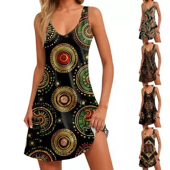 Женское летнее повседневное платье-майка с принтом в стиле бохо и карманом L армия зеленый