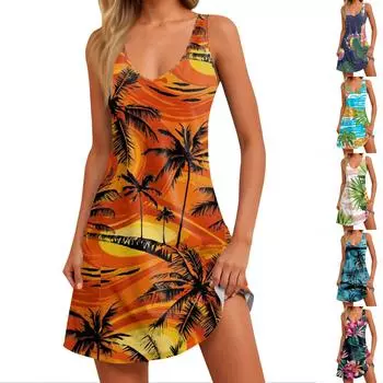 Женское летнее повседневное платье-майка с гавайским принтом и карманом L шафрановый