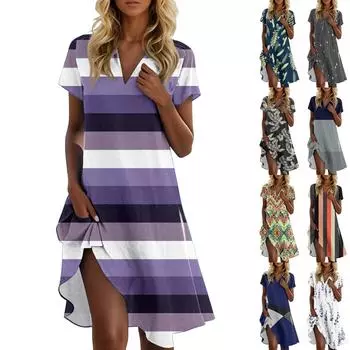 Женское летнее повседневное платье с цветочным принтом и воротником-стойкой S