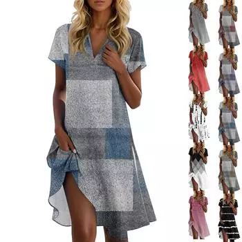 Женское летнее повседневное платье с цветочным принтом и воротником-стойкой S