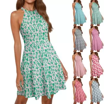 Женское летнее повседневное платье с цветочным принтом и открытыми плечами, струящееся платье в стиле бохо M