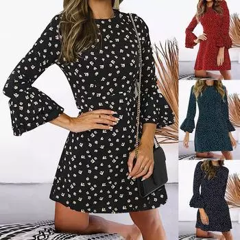 Женское летнее повседневное платье с длинными рукавами и бабочкой с принтом S зелёный