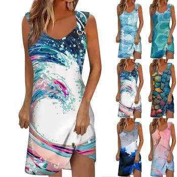 Женское летнее повседневное платье с градиентным принтом без рукавов