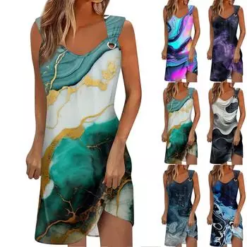 Женское летнее повседневное платье с градиентным принтом без рукавов