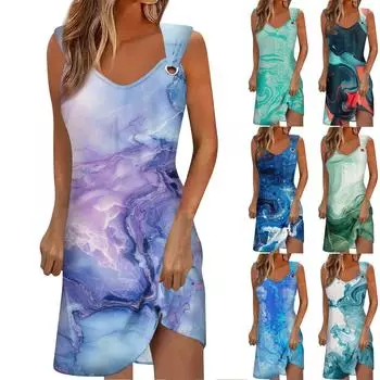 Женское летнее повседневное платье с градиентным принтом без рукавов