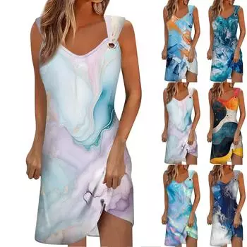 Женское летнее повседневное платье с градиентным принтом без рукавов