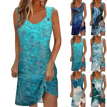 Женское летнее повседневное платье с градиентным принтом без рукавов
