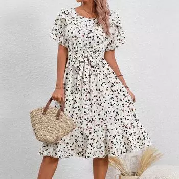 Женское летнее повседневное платье с круглым воротником и принтом в виде бандажа S